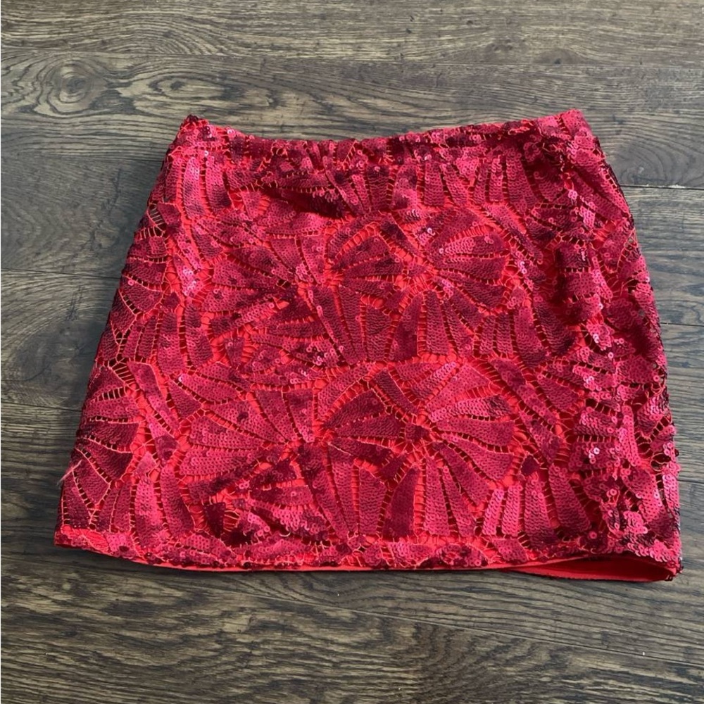 H&M Red Mini Sequin Skirt